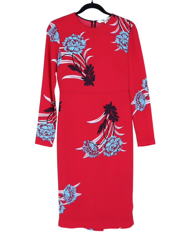 DIANE VON FURSTENBERG Floral Sheath Dress Farren Lipstick Silk Blend Women's 6