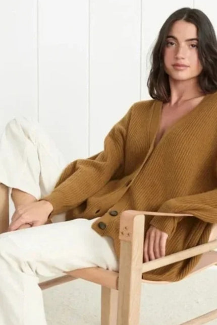 JENNI KAYNE 100% Cashmere Cocoon Cardigan Bronze Long Sleeve Women's S