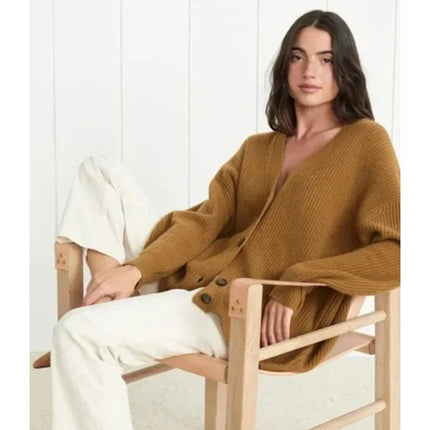 JENNI KAYNE 100% Cashmere Cocoon Cardigan Bronze Long Sleeve Women's S