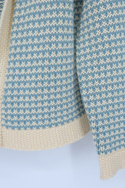 THE GREAT. Minicheck Lodge Cardigan Sweater Morning Sky Open Front Women's 0 XS