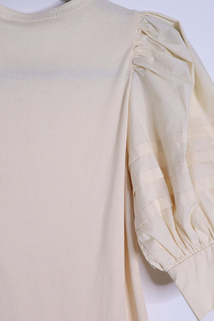 ULLA JOHNSON NWT Iman Poplin Sleeve Top Cream Henley Ribbed Women's P/US 0-00