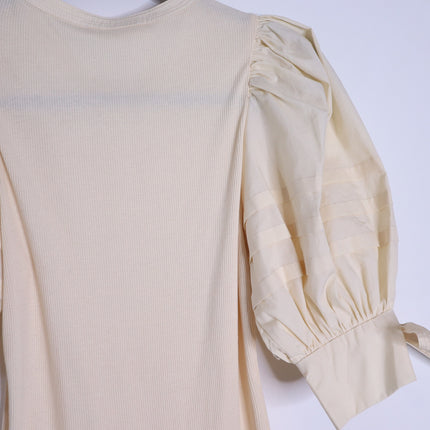 ULLA JOHNSON Iman Poplin Sleeve Top NWT Cream Henley Ribbed Women's P/US 0-00