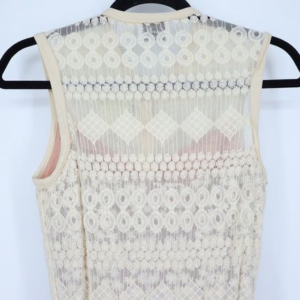 Beguile by Bryon Lars Motif Lace Sheath Dress Cream Blue NWT Belted Women's 0