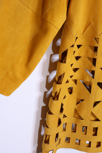 LAFAYETTE 148 NEW Clyde Laser Cut Suede Jacket Spiced Honey Yellow Women's XL