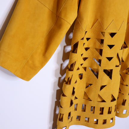 LAFAYETTE 148 Clyde Laser Cut Suede Jacket NWT Spiced Honey Yellow Women's XL