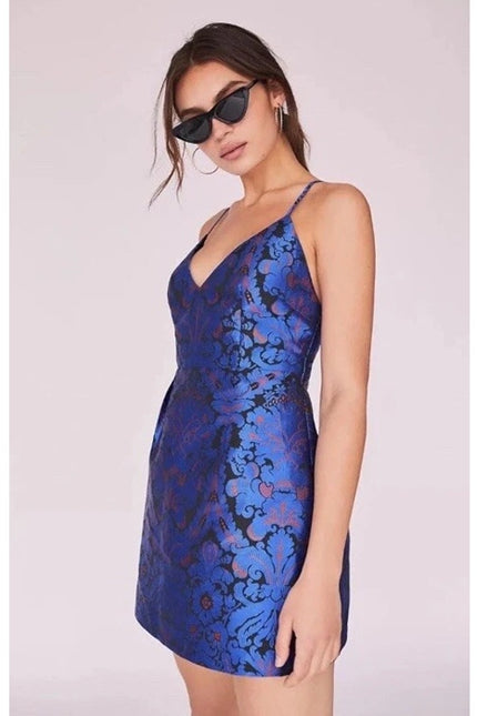 FREE PEOPLE Queen of Hearts Brocade Mini Dress Indigo and Black Women's 6