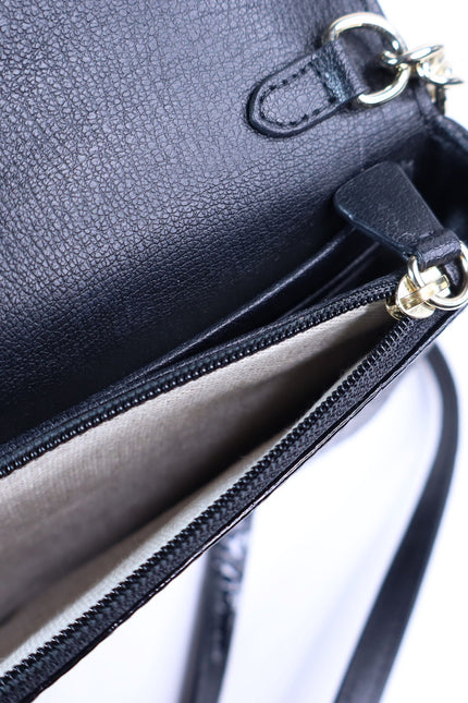 JIMMY CHOO Palace Croc-Embossed Crossbody Purse Black Leather and Chain Strap