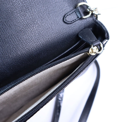 JIMMY CHOO Palace Croc-Embossed Crossbody Purse Black Leather and Chain Strap