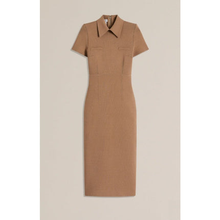 SCANLAN THEODORE Crepe Knit Collar Dress NWT Beige Camel Quiet Luxury Women's L