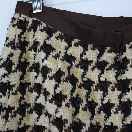Oscar De La Renta VTG Houndstooth Knee Length Skirt Brown and Cream Women's 6
