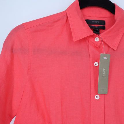 J. Crew Perfect Linen Button Up Shirt Melon Pink Long Sleeve Women's 00