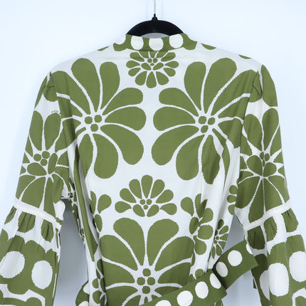Farm Rio Palermo Belted Mini Dress Green NWT Printed Half Sleeve Women's L