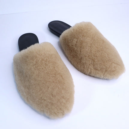 JENNI KAYNE Shearling Slip On Mule Flats Tan Leather Pointed Toe Women's 36/US 6