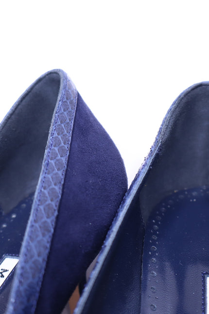 MANOLO BLAHNIK Monda Snake and Suede Pumps Navy Pointed Toe Heel Women's 38