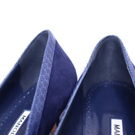 MANOLO BLAHNIK Monda Snake and Suede Pumps Navy Pointed Toe Heel Women's 38