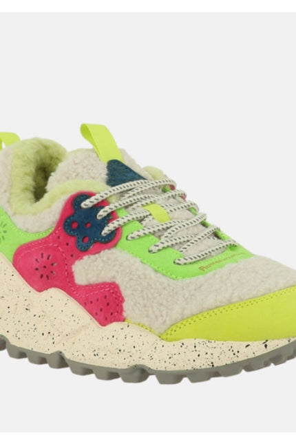 FLOWER MOUNTAIN Kotetsu Teddy Sneakers White Multicolor Lace Up Women's 8