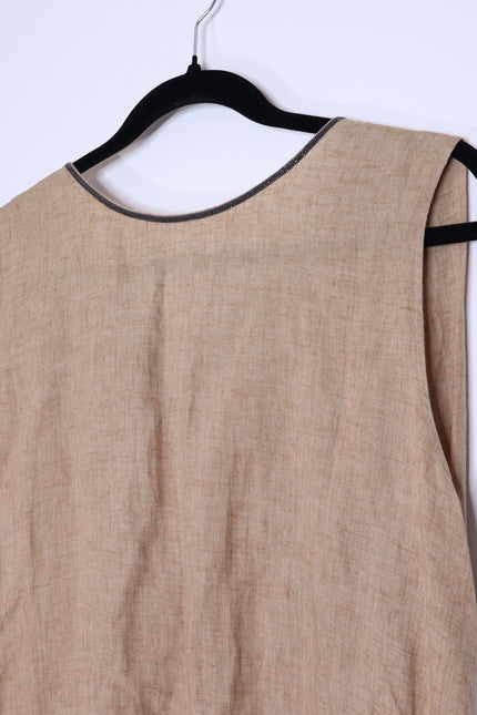 FABIANA FILIPPI Linen Tunic Top Fieno Brown Tie Up Back Sleeveless Women's 12/XL