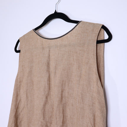 FABIANA FILIPPI Linen Tunic Top Fieno Brown Tie Up Back Sleeveless Women's 12/XL