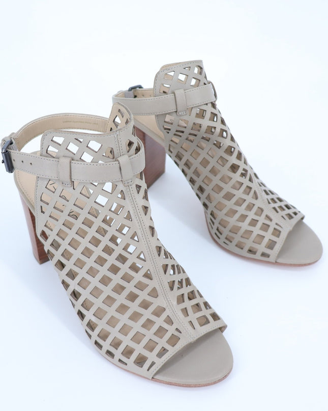 VIA SPIGA Lattice Heeled Sandals Taupe NWT Ankle Strap Peep Toe Women's 8