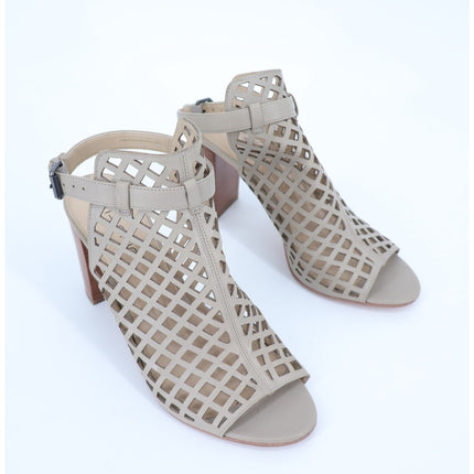 VIA SPIGA Lattice Heeled Sandals Taupe NWT Ankle Strap Peep Toe Women's 8