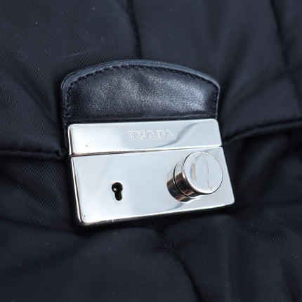 PRADA Tessuto Nylon Bomber Sound Bag Black Leather Convertible Luxury Purse