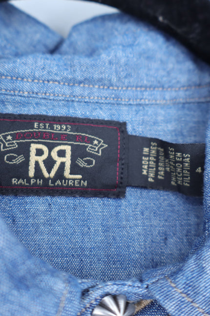 RALPH LAUREN RRL Buffalo Denim Western Shirt Blue Collared Long Sleeve Women's 4