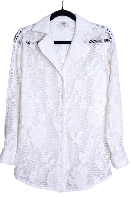 HEMANT & NANDITA Chemical Lace Button Front Shirt White Floral Women's XS