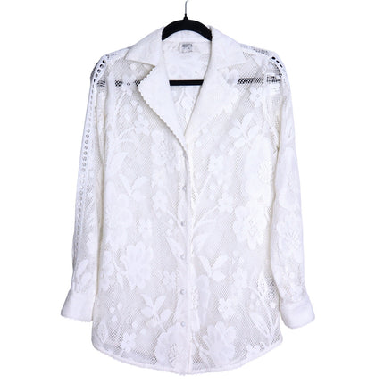 HEMANT & NANDITA Chemical Lace Button Front Shirt White Floral Women's XS