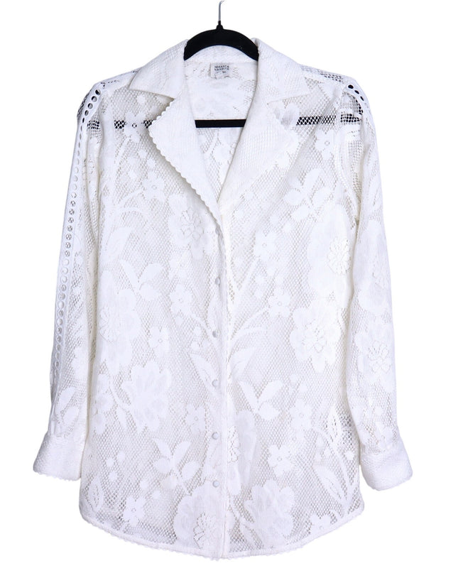 HEMANT & NANDITA Chemical Lace Button Front Shirt White Floral Women's XS