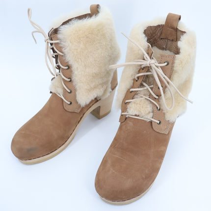 NO. 6 Clog Shearling Suede Ankle Boot Tan Heeled Lace Up Women's 42/US 11.5