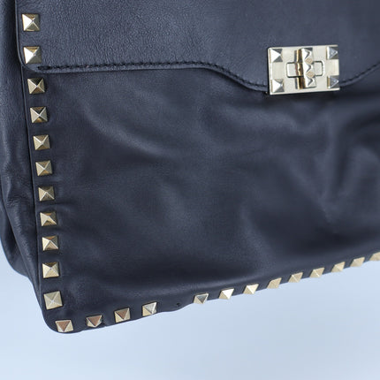 Valentino Garavani Rockstud Shoulder Bag Black Leather Turn Lock Purse
