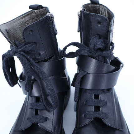 BRUNELLO CUCINELLI Monili Combat Boots Black Leather Lace Up Women's 40/US 10