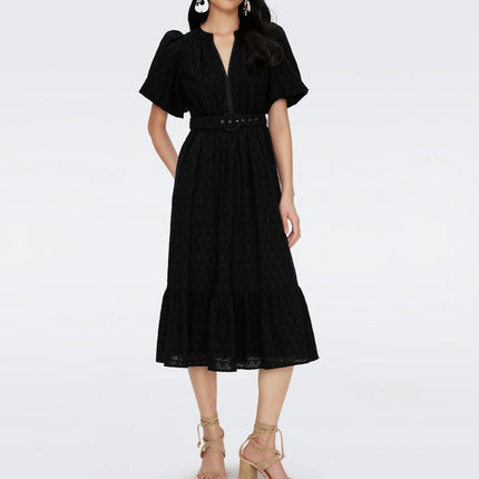 DIANE VON FURSTENBERG Polina Cotton Dress Black Eyelet Puff Sleeve Women's 6