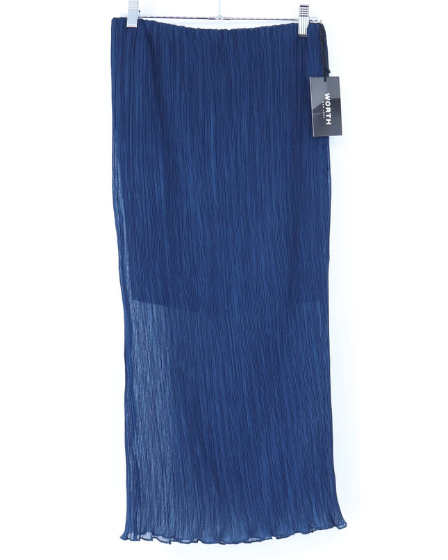 Worth Pleated Pencil Midi Skirt Ink Blue NWT Semi Sheer Women's SP