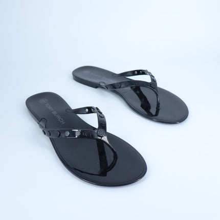 Tory Burch Studded Jelly Thong Sandals Black Slip On Casual Women's 11