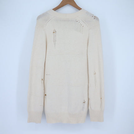Helmut Lang Distressed Button Up Cardigan Cream Wool Blend Oversized Women's XS