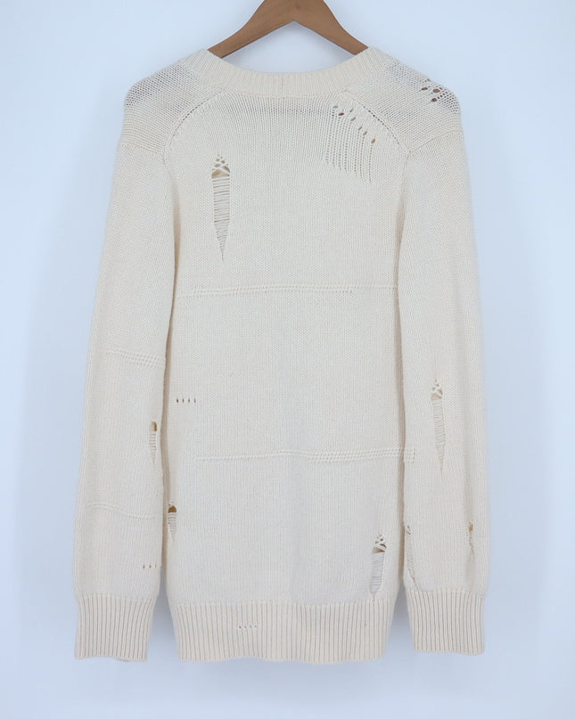 Helmut Lang Distressed Button Up Cardigan Cream Wool Blend Oversized Women's XS