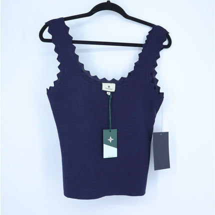 Tuckernuck Ric Rac Compression Tank Navy NWT Scalloped Knit Tank Top Women's L