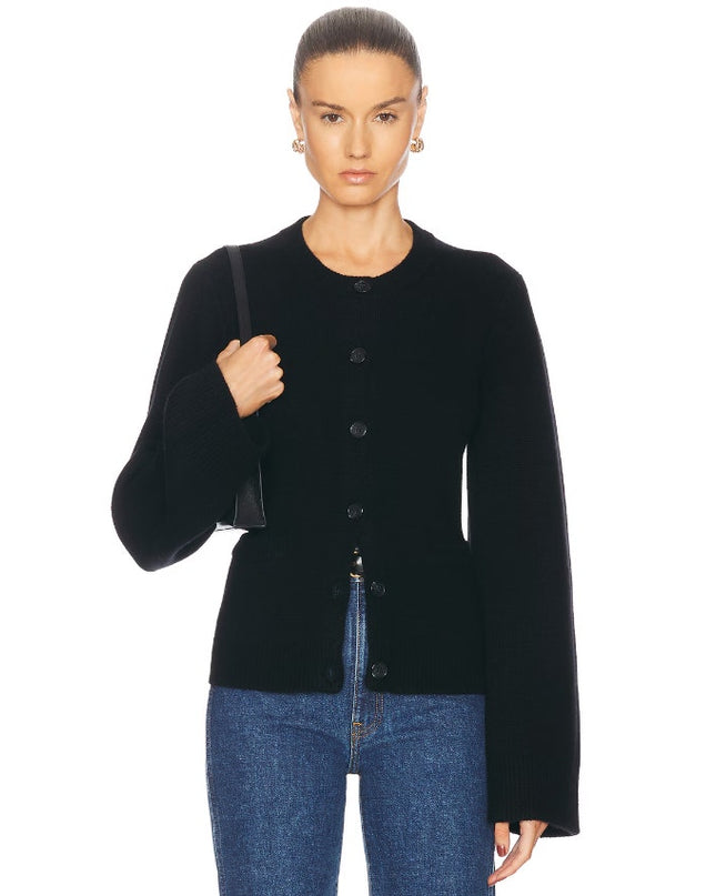 Jenni Kayne Cooper Cardigan Black Wool Cashmere Wide Long Sleeve Women's M