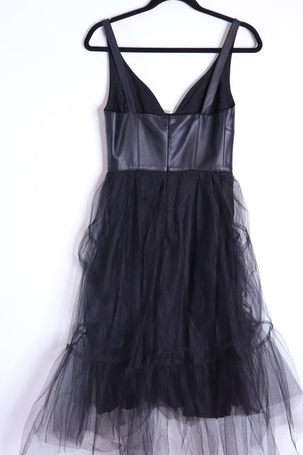 BY ANTHROPOLOGIE NWT Faux Leather Dress Black Tulle Sleeveless Women's 2