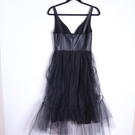 BY ANTHROPOLOGIE Faux Leather Dress NWT Black Tulle Sleeveless Women's 2