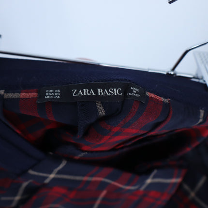 Zara Basic Plaid Skinny Trouser Red and Navy NWT Split Hem Pant Women's XS