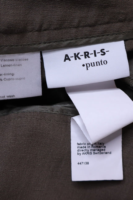 AKRIS PUNTO Fiorella Belted Pants Dark Olive Cropped Wide-Leg Linen Women's 16
