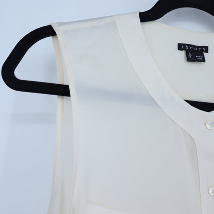 Theory Silk Sleeveless Blouse Ivory Button Front Lightweight Women's S