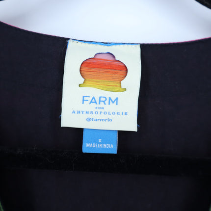 Farm Rio Puff Sleeve Tunic Mini Dress Black Multi V Neck Pullover Women's S