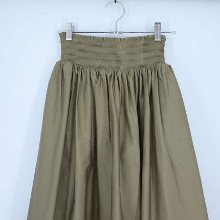 Nordstrom Smocked Cotton Midi Skirt Olive Green A-Line Pull On Women's XS