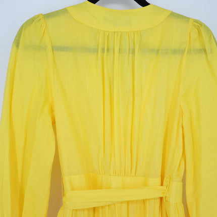 BANANA REPUBLIC Stampa Wrap Dress Yellow Tiered Skirt Long Sleeve Women's XS