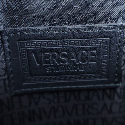 Versace Sunburst Leather Briefcase Vintage Black Embossed Gold & Silver
