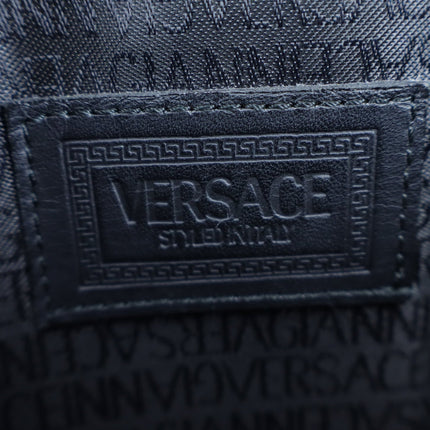 Versace Sunburst Leather Briefcase Vintage Black Embossed Gold & Silver