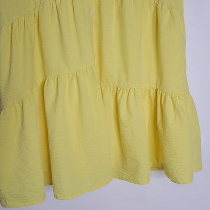 VERONICA BEARD Yellow Harrow Tiered Seersucker Mini Shirt Dress Women's M